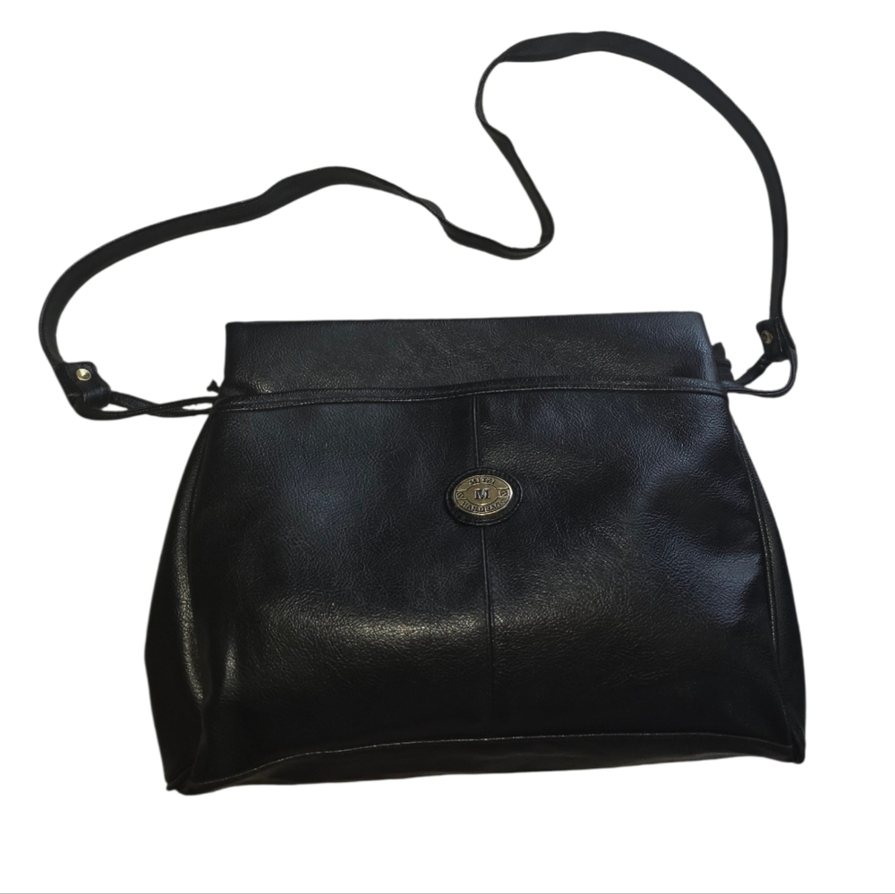 Mitzi Black Leather Vintage Handbag Purse